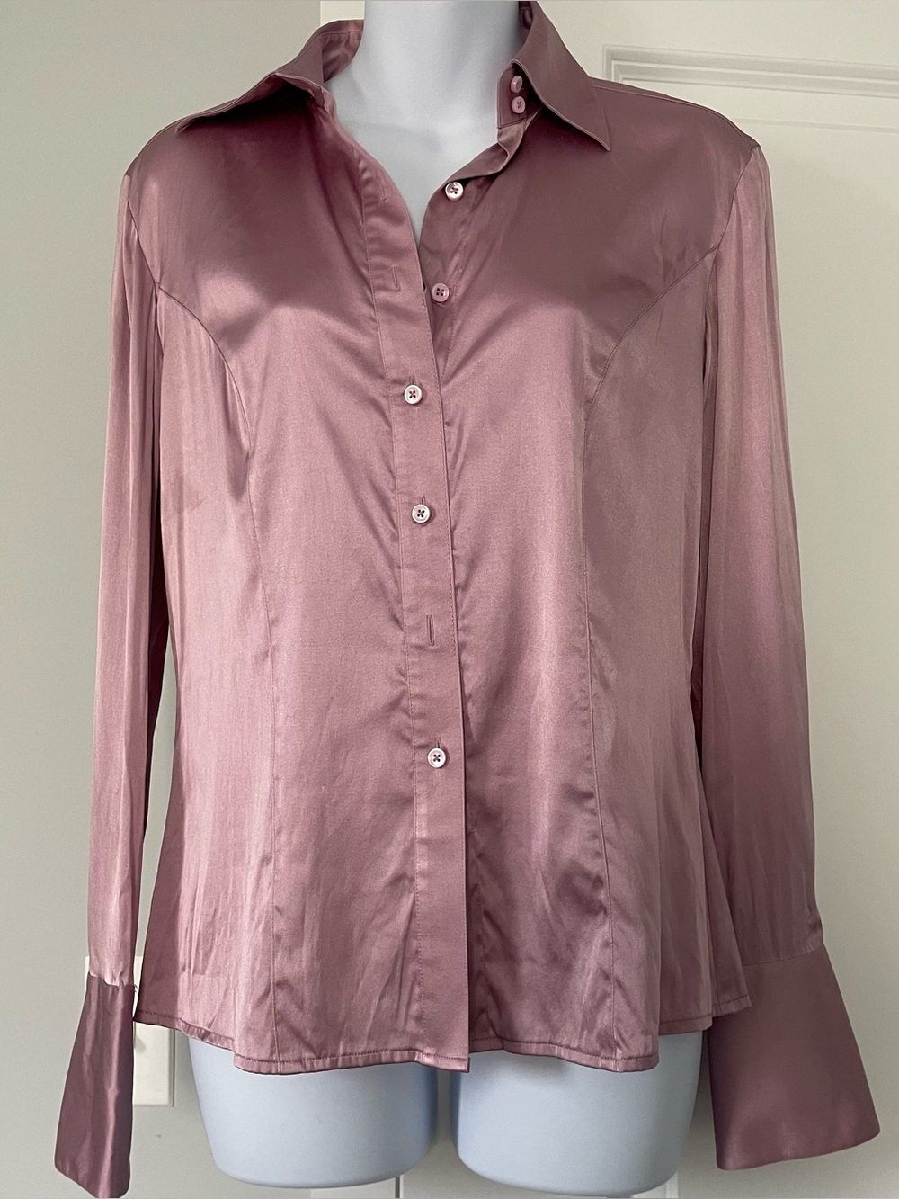 Vintage Ann Taylor Mauve Silk Satin Button-Down Blouse